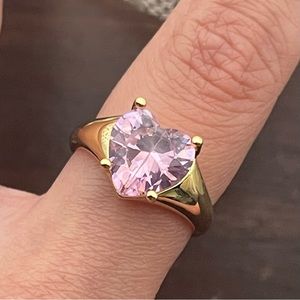 Gold Pink Crystal Heart Ring
